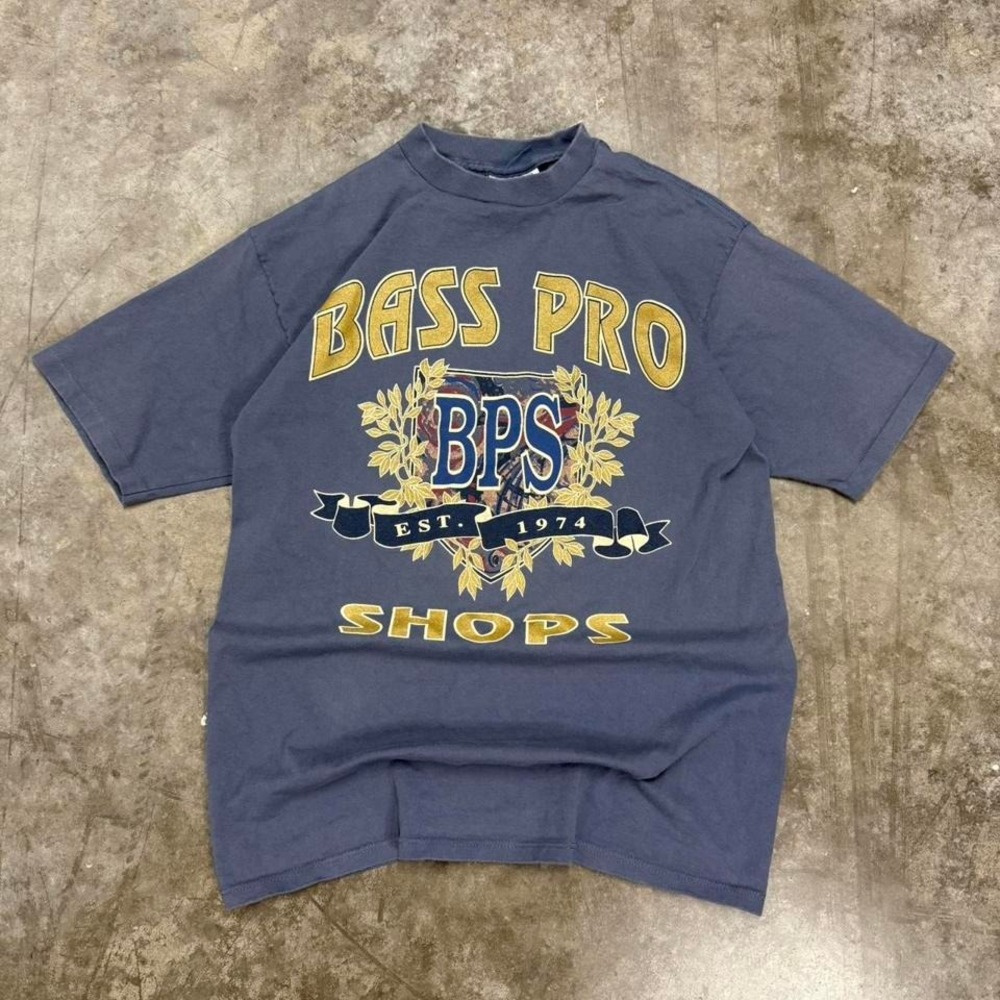 Vintage 90s Bass Pro Shops Blue Single Stitch Tee Size M